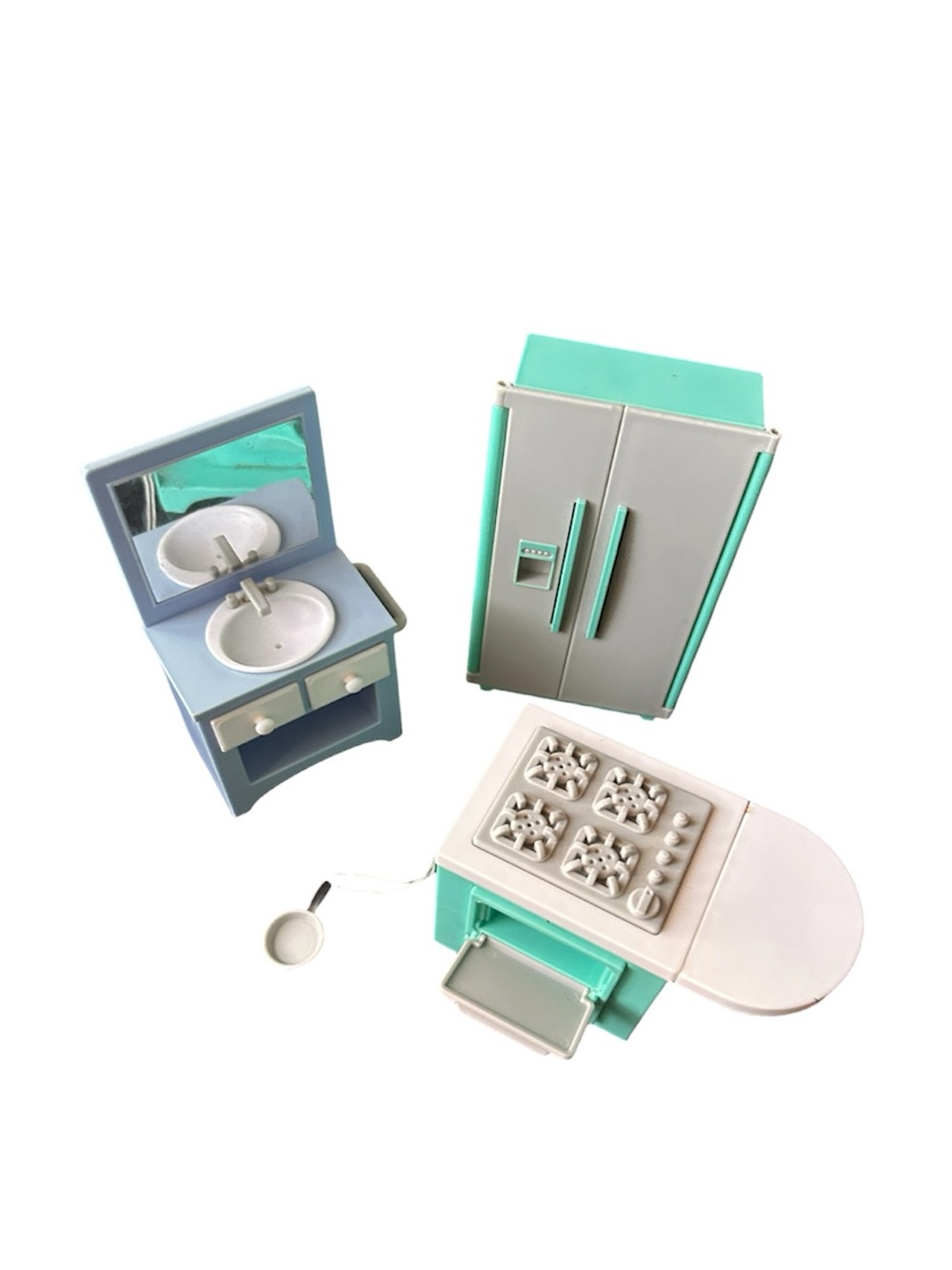 Y2K Teal Dollhouse Kitchen Miniature Furniture Lot Barbie Scale Retro Toys 90s